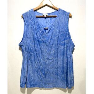 Coral Bay top blouse sequin blue casual comfy stretchy colorful women 3X